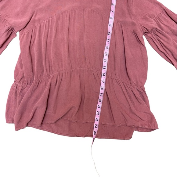 ZARA Dusty Rose Ruffle Neck Peplum Blouse Size S Long Sleeve Feminine Boho - Picture 4 of 9
